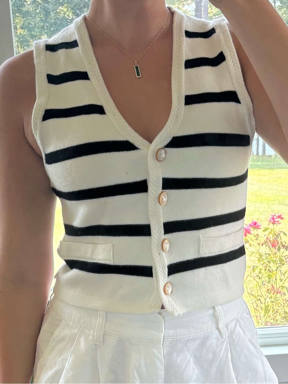 Scotch & Soda Black and White Striped Knit Vest